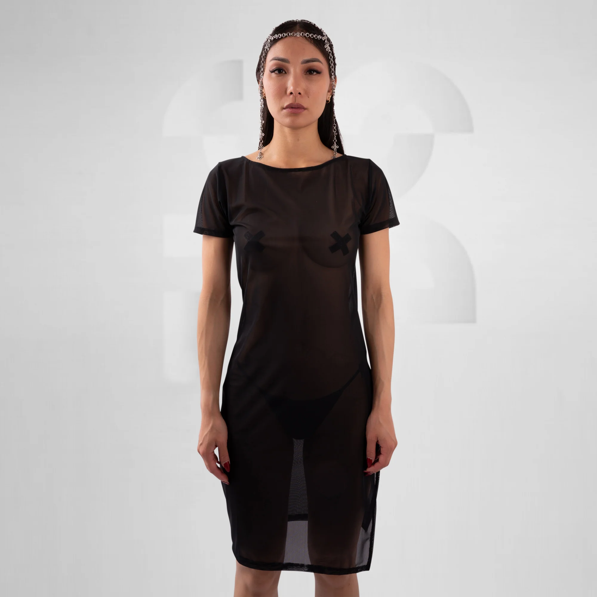 Basic Mesh Dress with Side Slit - Image 2