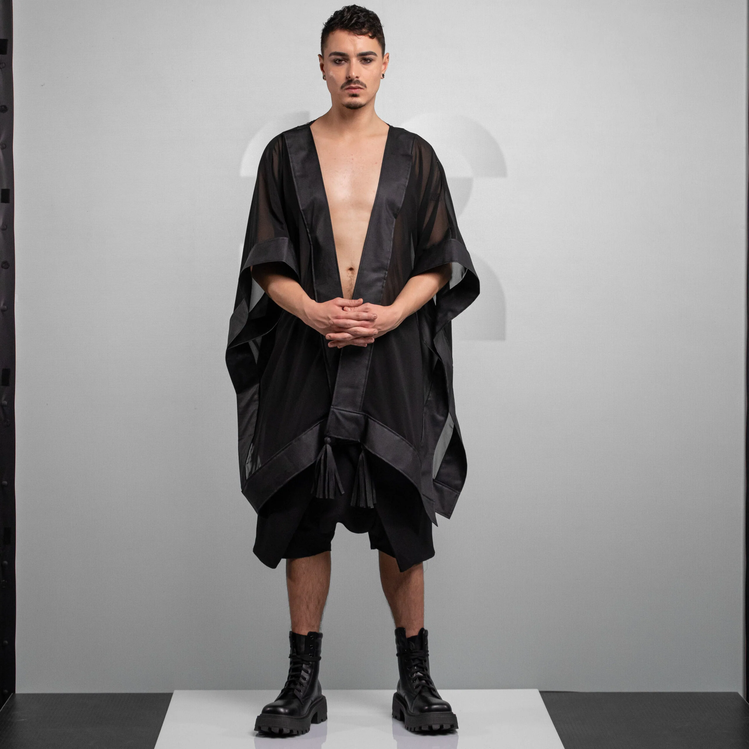 Faux Leather Mesh Statement Kimono Black - Image 4