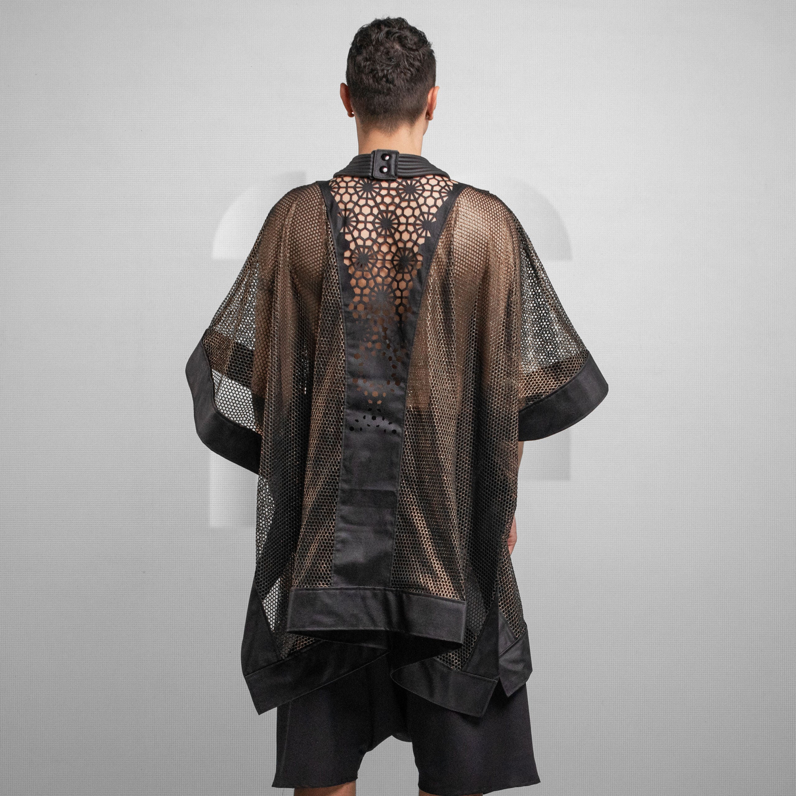 Faux Leather Mesh Statement Kimono Gold - Image 3