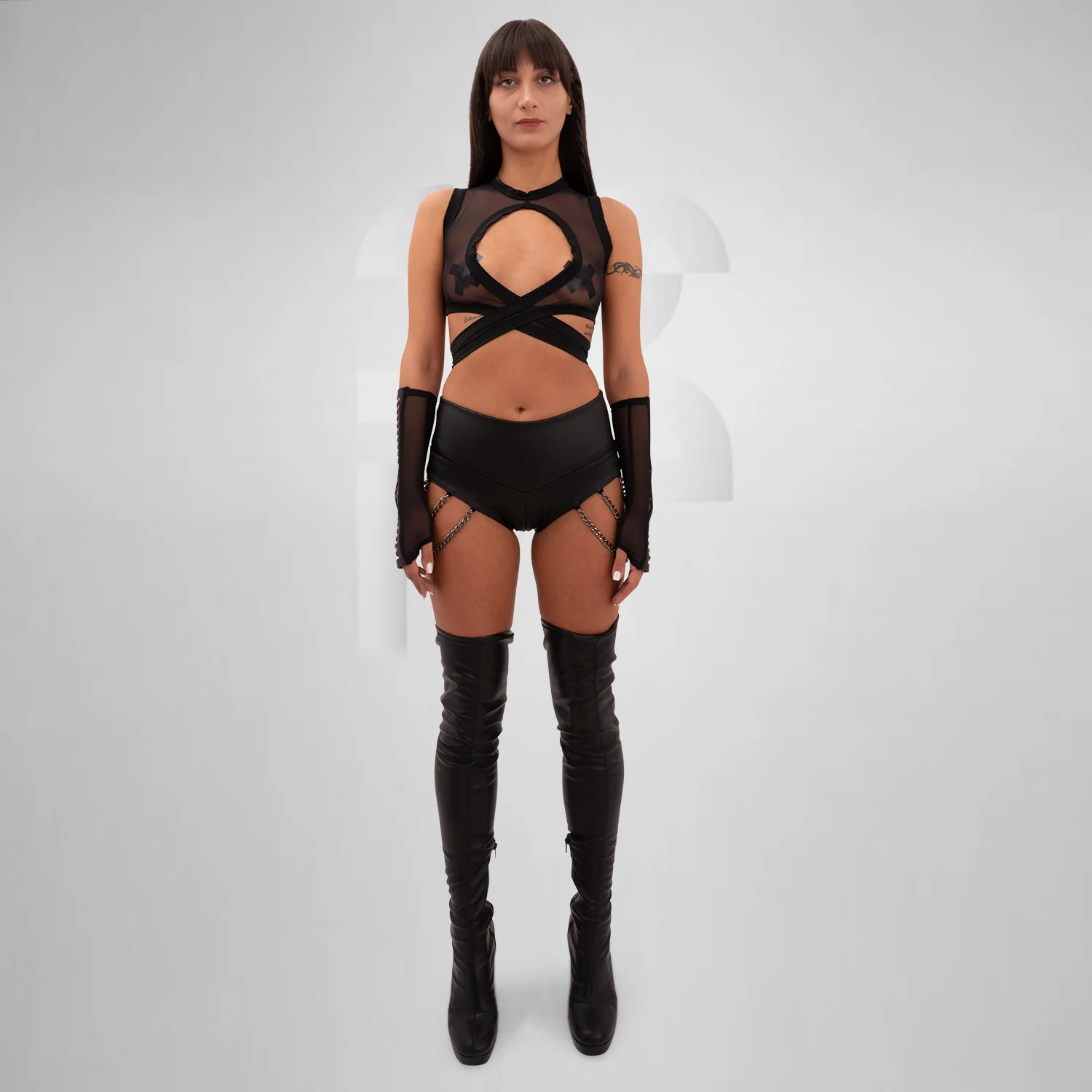 Faux Leather Triple Chain Hotpants - Image 2