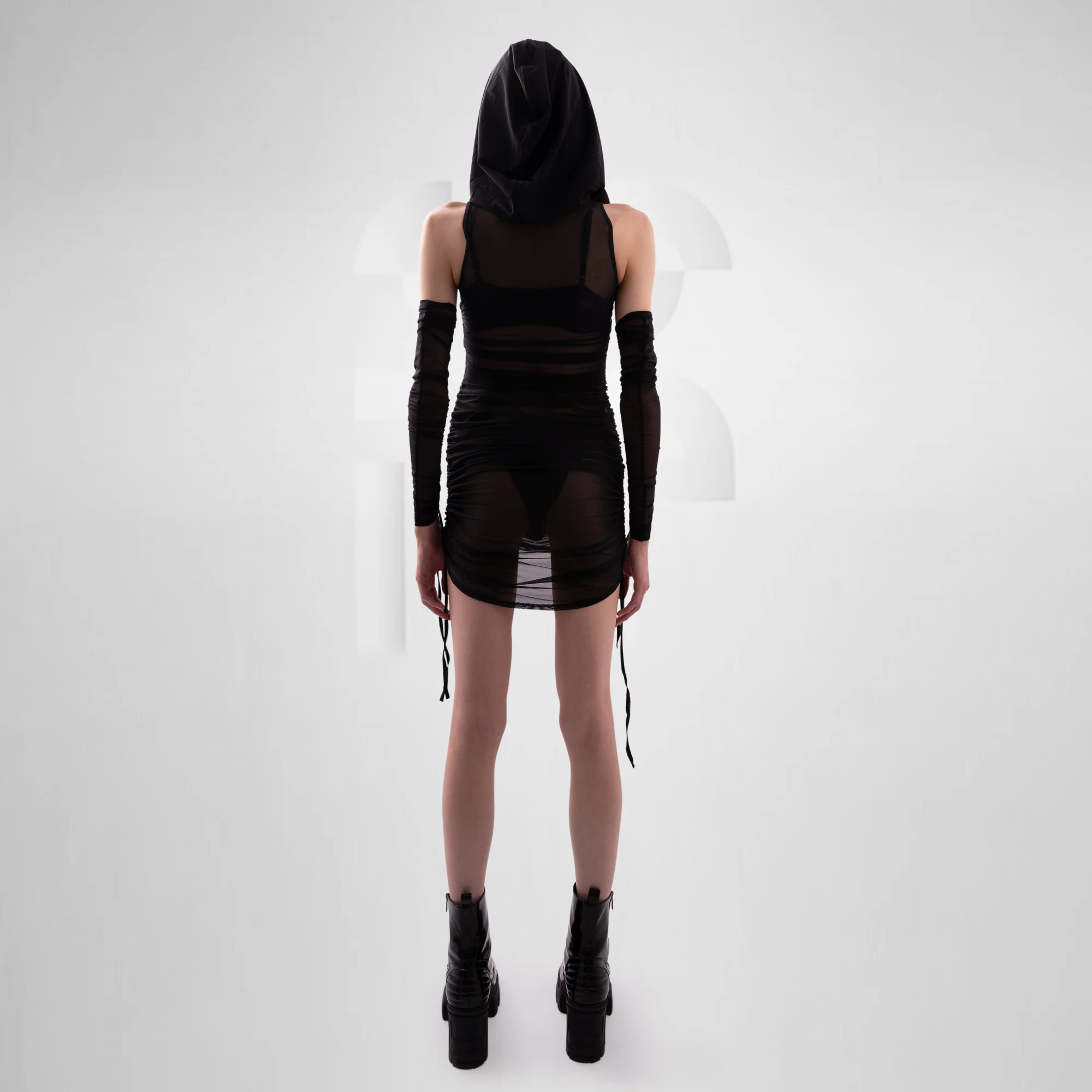 Hooded Ruched Dress with Sleeves - Image 11