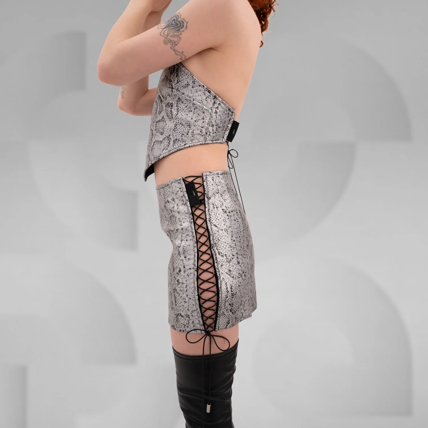 Lace-Up Snake Print Skirt - Image 5