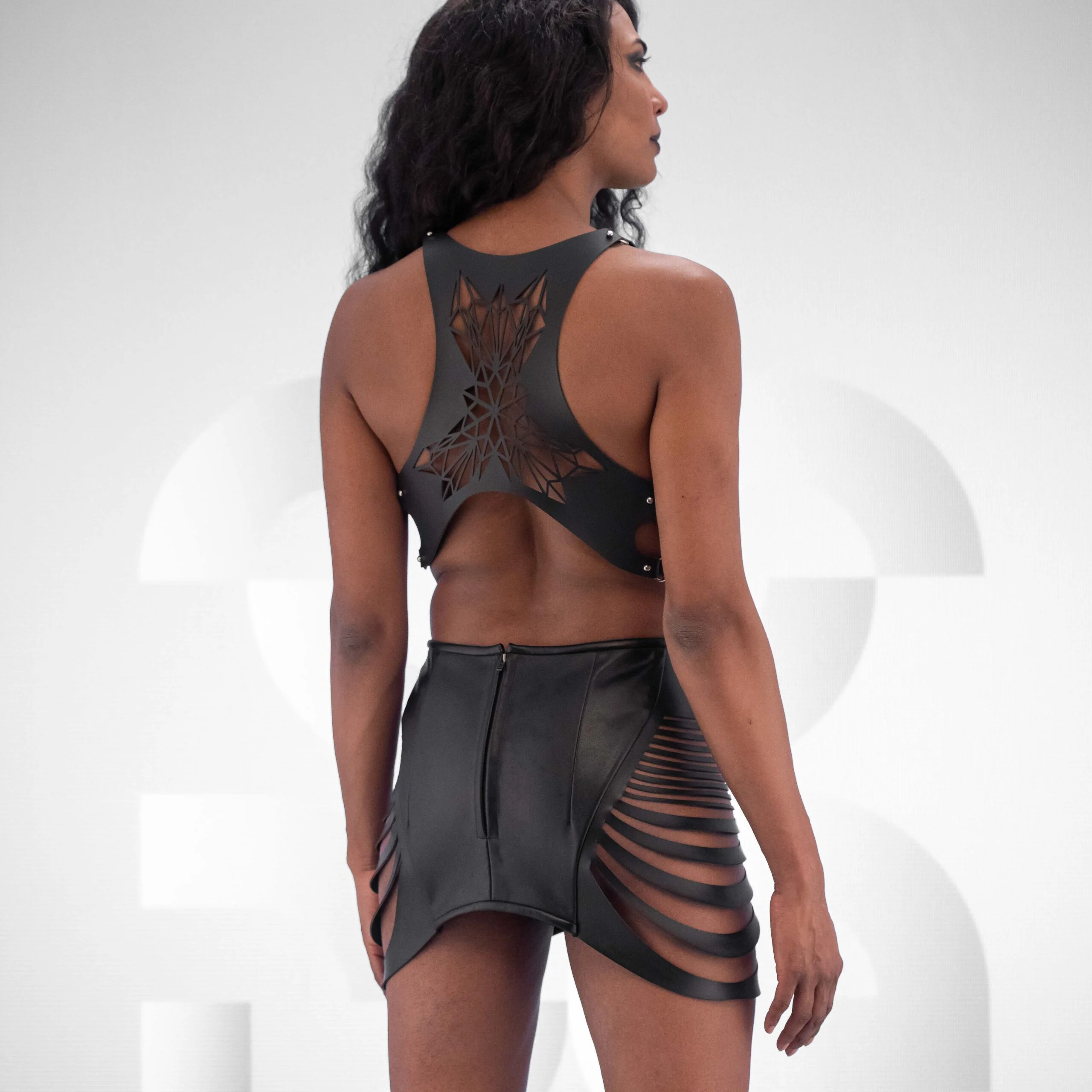 Laser-Cut Faux Leather Mini Skirt - Image 4