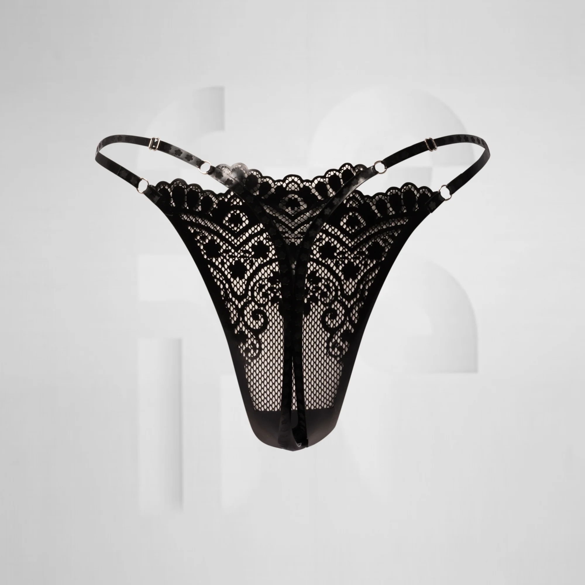 Latex Lace-Effect Thong - Image 2