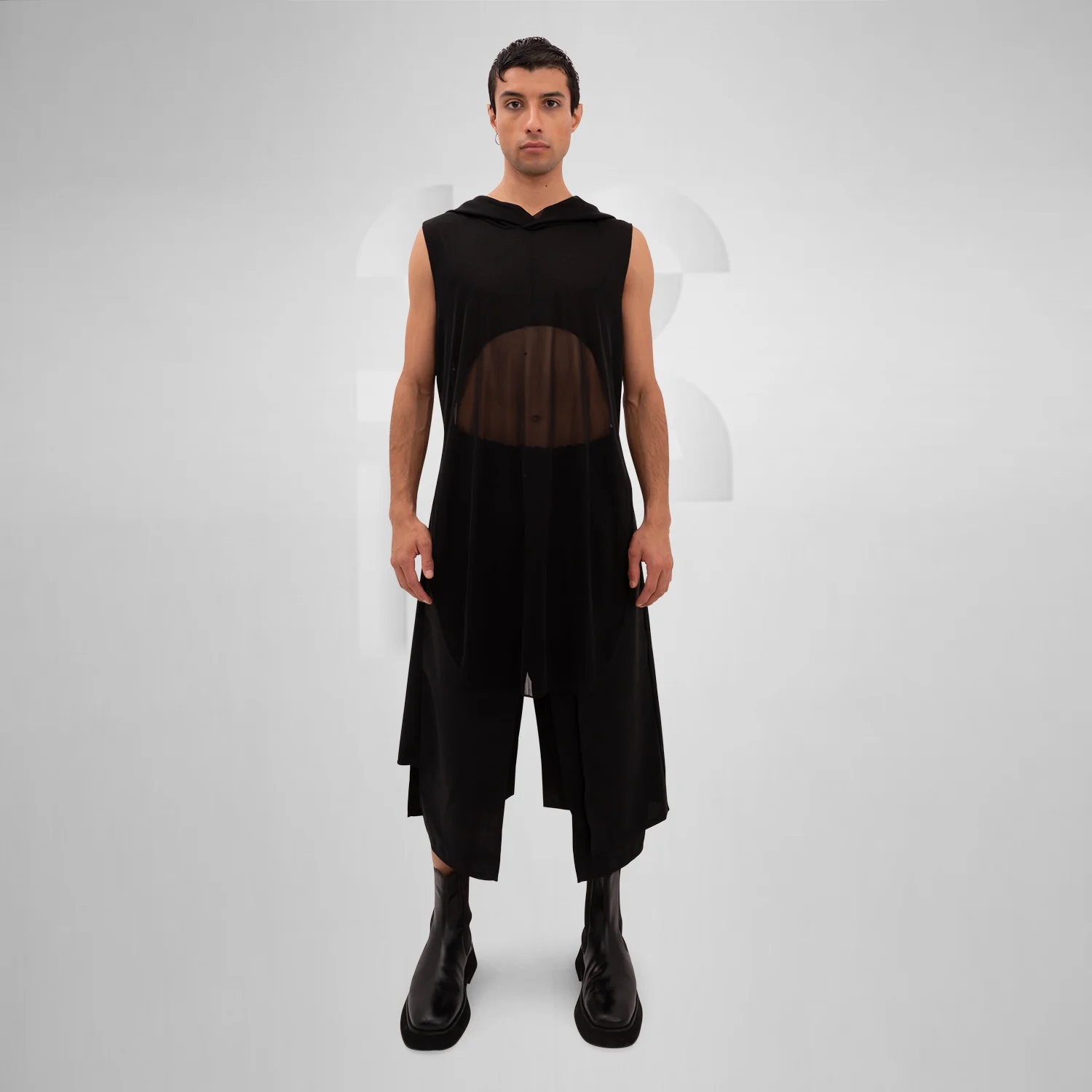 Mesh Avant-Garde Shirt with Hood - Image 2