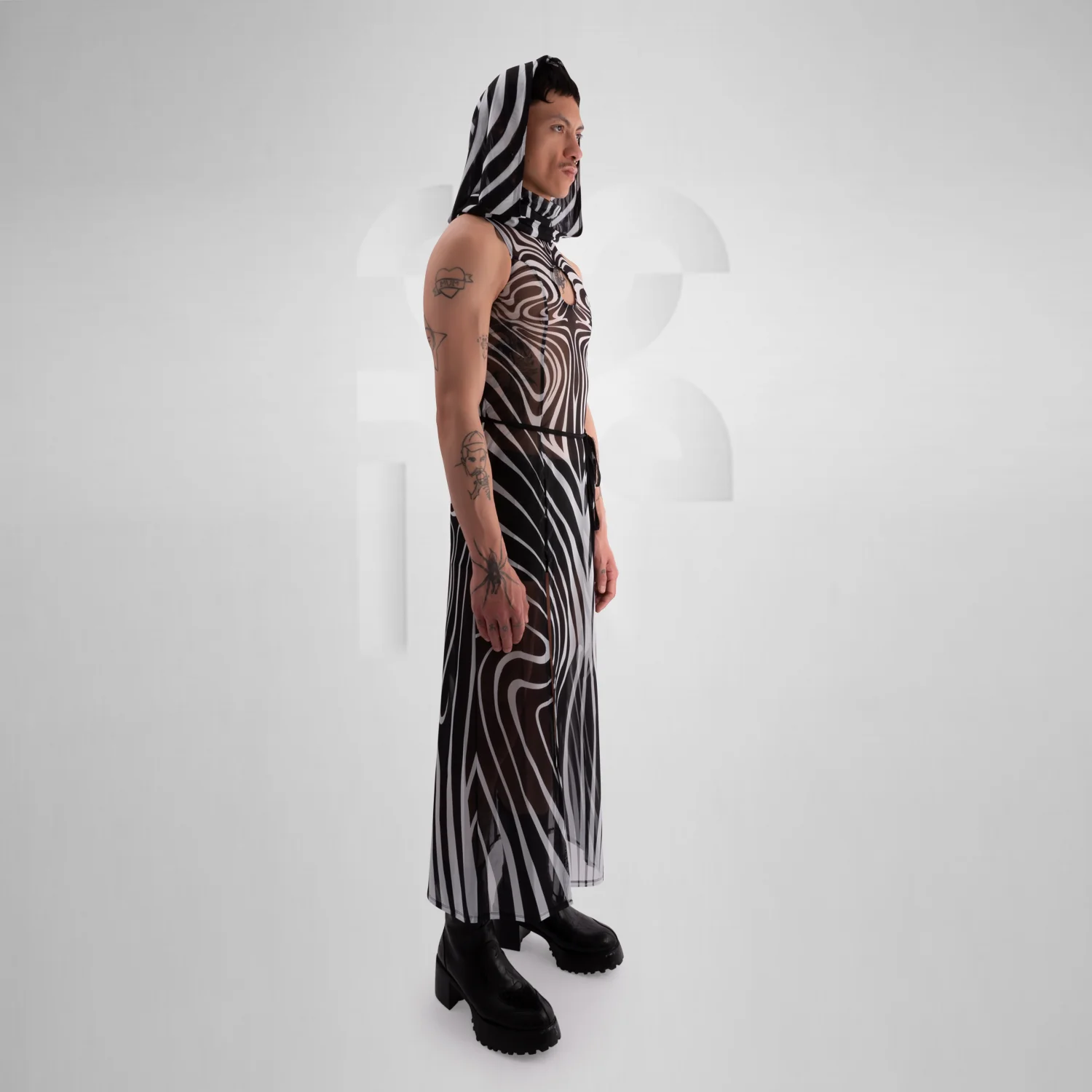 Unisex Illusionary Mesh Hooded Dress - Image 3