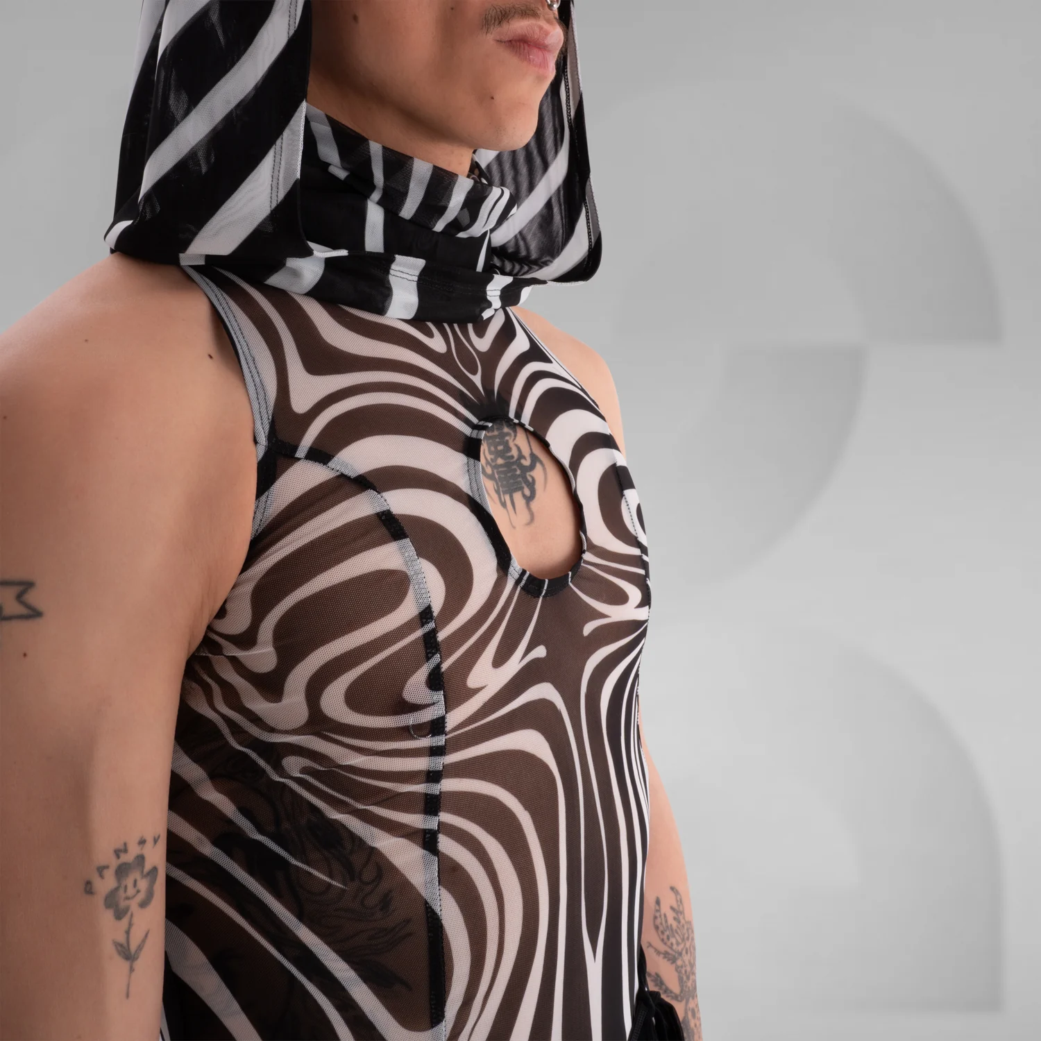 Unisex Illusionary Mesh Hooded Dress - Image 4
